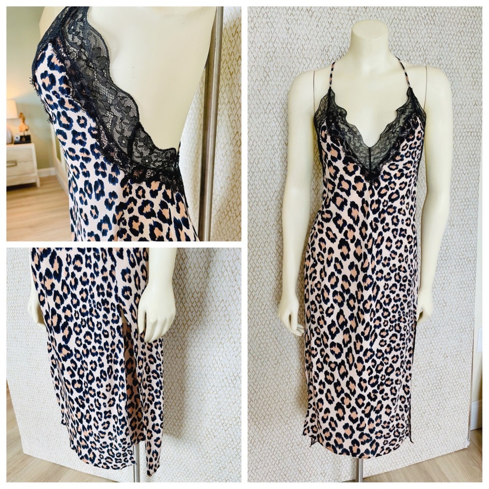 EUC-flawless Victoria's Secret y2k leopard satin slip dress sexy rocker